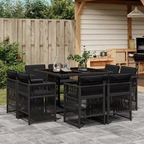vidaXL Set mobilier de grădină cu perne, 9 piese, negru, poliratan