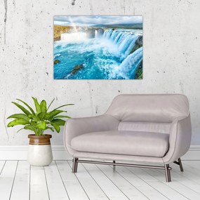 Tablou pe sticlă - Cascada Godafoss (70x50 cm)