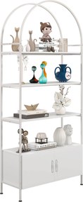 HOMCOM Etajeră de depozitare, bibliotecă arcuită cu 4 niveluri și dulap cu uși duble, 80 x 30 x 187 cm, alb | Aosom Romania