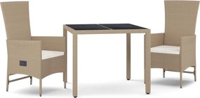 vidaXL Set mobilier de grădină cu perne, 3 piese, bej, poliratan