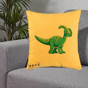 Perna Decorativa Parasaur Verde, 40x40 cm, Galben, Husa Detasabila, Perna Inclusa, BEKZ®