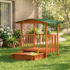 Groapa cu nisip cu verandă SUNNY, 130x130x143cm, maro/verde Jurhan