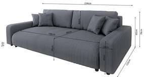 Canapea gri închis extensibilă, cu spațiu de depozitare, cu tapițerie din catifea reiată 234 cm Sara – Ropez