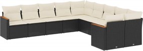 vidaXL Set canapele de grădină cu perne, 10 piese, negru, poliratan