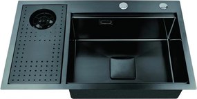 Chiuveta inox Inter Ceramic cu o cuva cu picurator stanga finisaj negru satinat 75x45 cm
