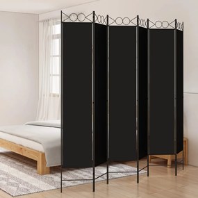 350177 vidaXL Paravan de cameră cu 6 panouri, negru, 240x220 cm, textil