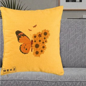 Perna Decorativa Fluture Floarea-Soarelui, 40x40 cm, Galben, Husa Detasabila, Perna Inclusa, BEKZ®