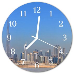 Ceas de perete din sticla rotund Skyline Dubai Oraș Multi-colorat