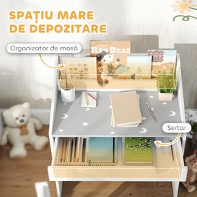 Set AIYAPLAY de Scaun și Masă pentru Copii 3-6 Ani cu Organizator și Sertar Retractabil, din Lemn Gri | Aosom Romania