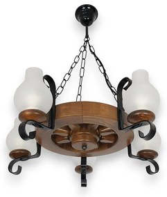 Candelabru rustic fabricat manual din lemn diam.30cm, 5 brate Roata WOOD-RO-SP5D30