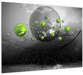 Tablou cu bile abstracte verzi (70x50 cm), în 40 de alte dimensiuni noi