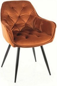 Scaun tapitat modern CHERRY, caramiziu/negru, stofa catifelata/metal,