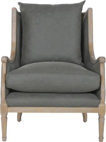 Fotoliu wingback stofă verde cu brațe lemn masiv, „Churchill”