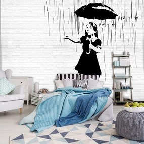 Fototapet - Fata cu umbrelă în ploaie (152,5x104 cm)