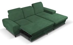 Colțar extensibil tapițat ALTA, cu șezlong pe partea dreaptă și spațiu de depozitare, formă L, verde