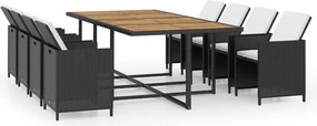 vidaXL Set mobilier de exterior cu perne, 13 piese, negru, poliratan