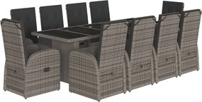 vidaXL Set mobilier de grădină cu perne, 11 piese, gri, poliratan