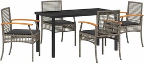 vidaXL Set de masă pentru grădină 5 pcs Gri poliratan
