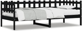 vidaXL Pat de zi, negru, 80x200 cm, lemn masiv de pin