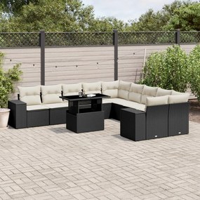 vidaXL Set canapele de grădină cu perne, 11 piese, negru, poliratan