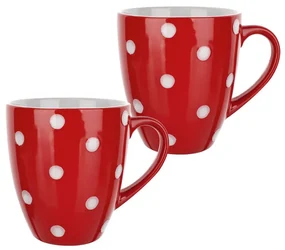 Set căni din ceramică PUNCTE, roşii, 400 ml, 2 buc.