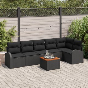 vidaXL Set canapea de grădină 7 piese cu perne negru poli ratan acacia