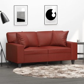 3153057 vidaXL Canapea 2 locuri, perne&pernuțe roșu vin 120 cm piele ecologică