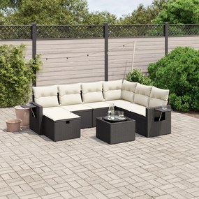 3263842 vidaXL Set mobilier de grădină cu perne, 8 piese, negru, poliratan