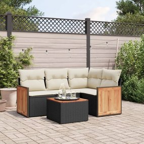 3260019 vidaXL Set mobilier de grădină cu perne, 5 piese, negru, poliratan