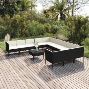 3094500 vidaXL Set mobilier de grădină cu perne, 12 piese, negru, poliratan