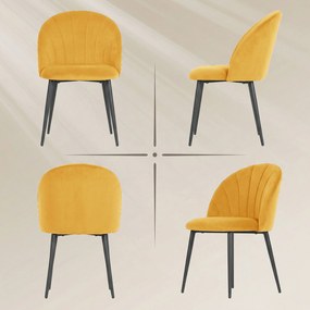 HOMCOM Set 2 Scaune pentru Sufragerie din Catifea, Scaune de Bucătărie cu Spătar Curbat în Formă de Scoică, Picioare din Oțel, Stil Nordic, Scaun Tapițat pentru Bucătărie, Dormitor, Living, Galben | Aosom Romania