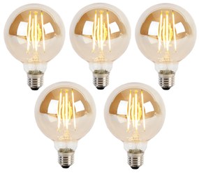 Set de 5 becuri LED reglabile cu 3 trepte E27 G95 sticlă aurie 5W 380lm 2200K