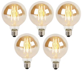 Set de 5 becuri LED reglabile cu 3 trepte E27 G95 sticlă aurie 5W 380lm 2200K