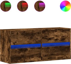 vidaXL Comodă TV de perete cu lumini LED, stejar fumuriu, 100x31x45 cm