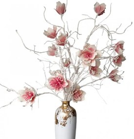 Floare decorativa artificiala ,creanga magnolie flori roz pudrat H90cm