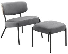 Fotoliu cu taburet gri cu tapițerie din catifea Jerry – Støraa