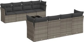 vidaXL Set canapele de grădină, 9 piese, cu perne, gri, poliratan