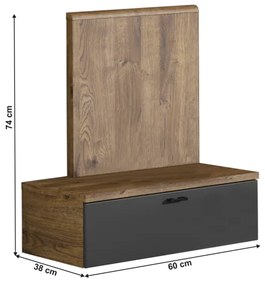 Set Mobilier Dormitor (Pat 160x200 cm) ARMENY Stejar Inchis/Grafit