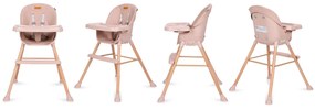 Scaun de Masa 4in1 pentru Bebelusi si Copii, Eatan Wood, Inaltime Ajustabila, Varsta 0-15 kg, Centura de Siguranta in 5 Puncte, Depozitare, Roz