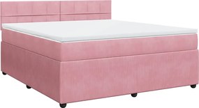 vidaXL Pat box spring cu saltea, roz, 180x200 cm, catifea