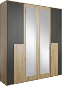 Dressing BAFRA, stejar artisan/pin negru, PAL laminat, cu 4 usi, 200x6