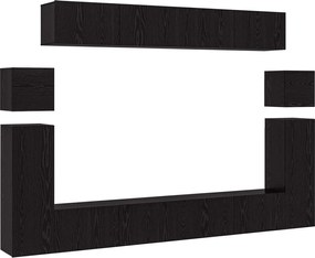 vidaXL Set comodă TV Pe perete 8 pcs Stejar Negru Lemn compozit