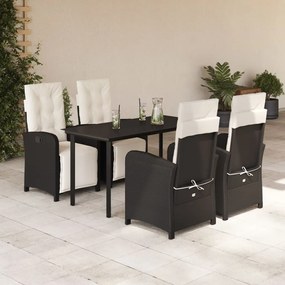 vidaXL Set mobilier de grădină cu perne, 5 piese, negru, poliratan