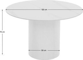 Masă de sufragerie, marmură albă/MDF, diametru 120 cm, MAHIR TIP 1