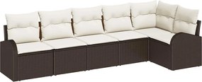 vidaXL Set de canapele pentru grădină cu pernă 6 pcs Maro Rattan poli