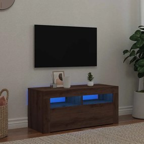 vidaXL Dulap TV cu LED stejar artizanal 90x35x40 cm lemn prelucrat