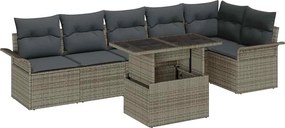 vidaXL Set de canapele pentru grădină cu pernă 7 pcs Gri Rattan poli
