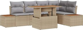 vidaXL Set de masă pentru grădină cu pernă 6 pcs Bej și gri