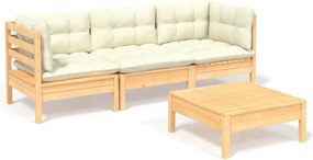 vidaXL Set mobilier grădină cu perne crem, 4 piese, lemn de pin