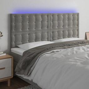 vidaXL Tăblie de pat cu LED, gri deschis, 200x5x118/128 cm, catifea